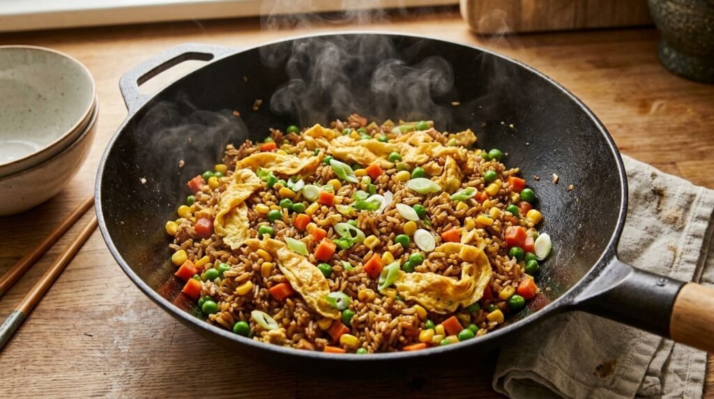 Egg Fried Rice with Whatever Is in the Freezer