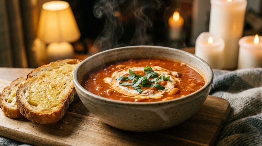 Tomato and White Bean Soup with Buttered Toast